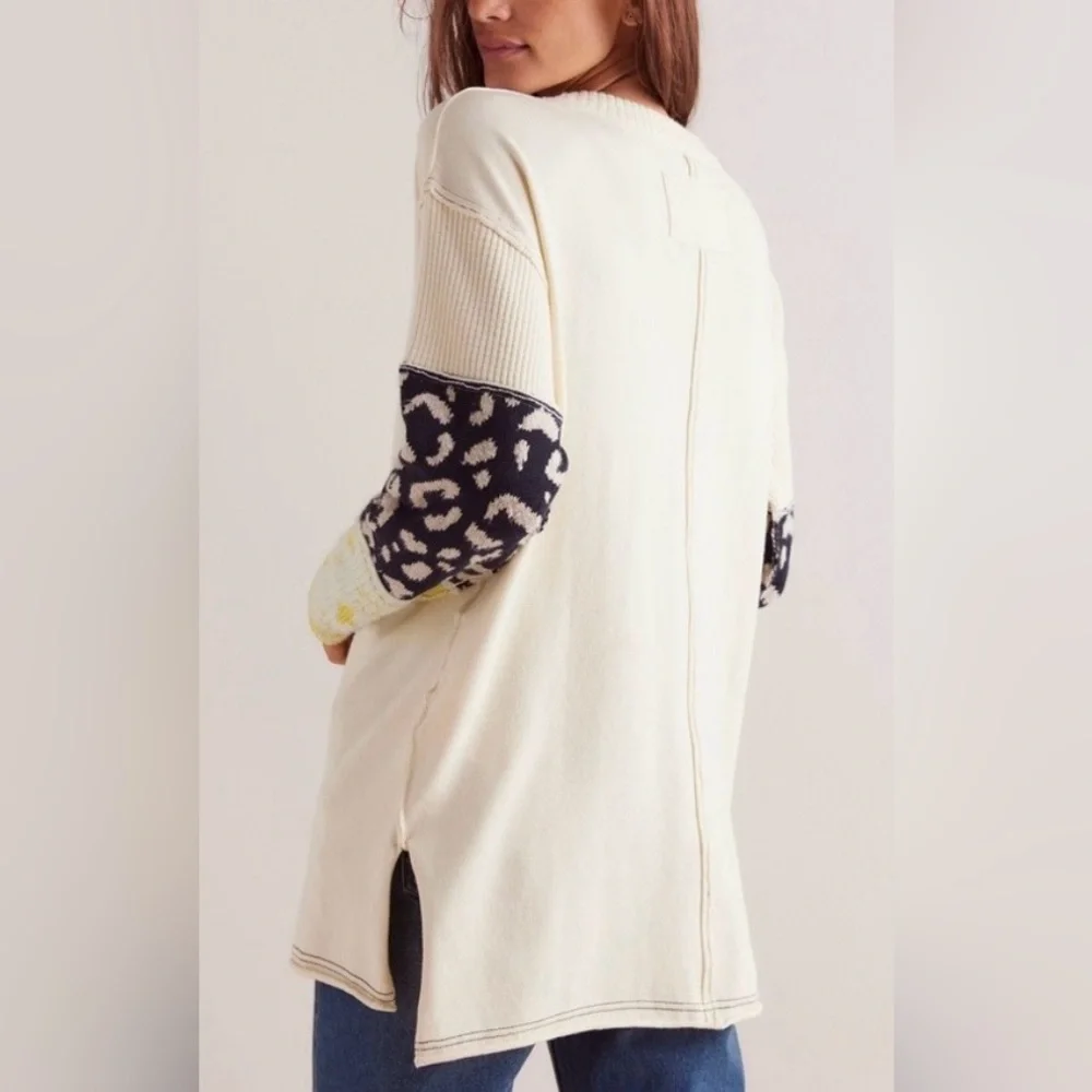 NEW Free People We The Free Tiger Style Cuff Tunic Sweater in Tea Combo Size L - Picture 2 of 12